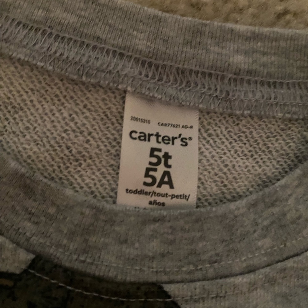 Carter’s Gray Dinosaur Long Sleeve Tee | Boys Graphic Shirt | 5T - Picture 2 of 2